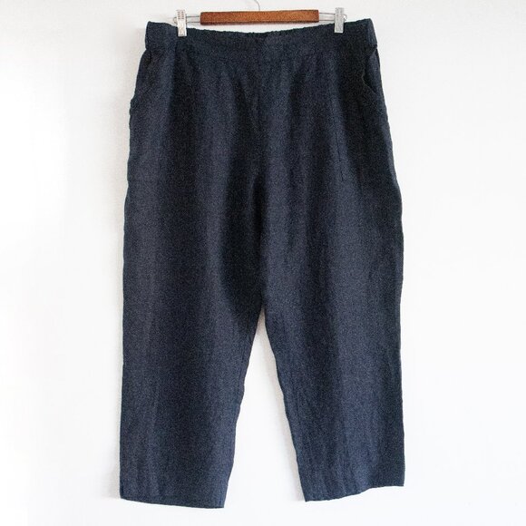 SYMPLE NYC 100% Linen Wide Leg Crop Capri Pants Navy Blue Size XL NWOT - Picture 1 of 10